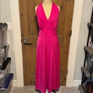 NWT BANANA REPUBLIC Pink Halter Tie Maxi Dress Women 6P Cocktail Silky Deep V